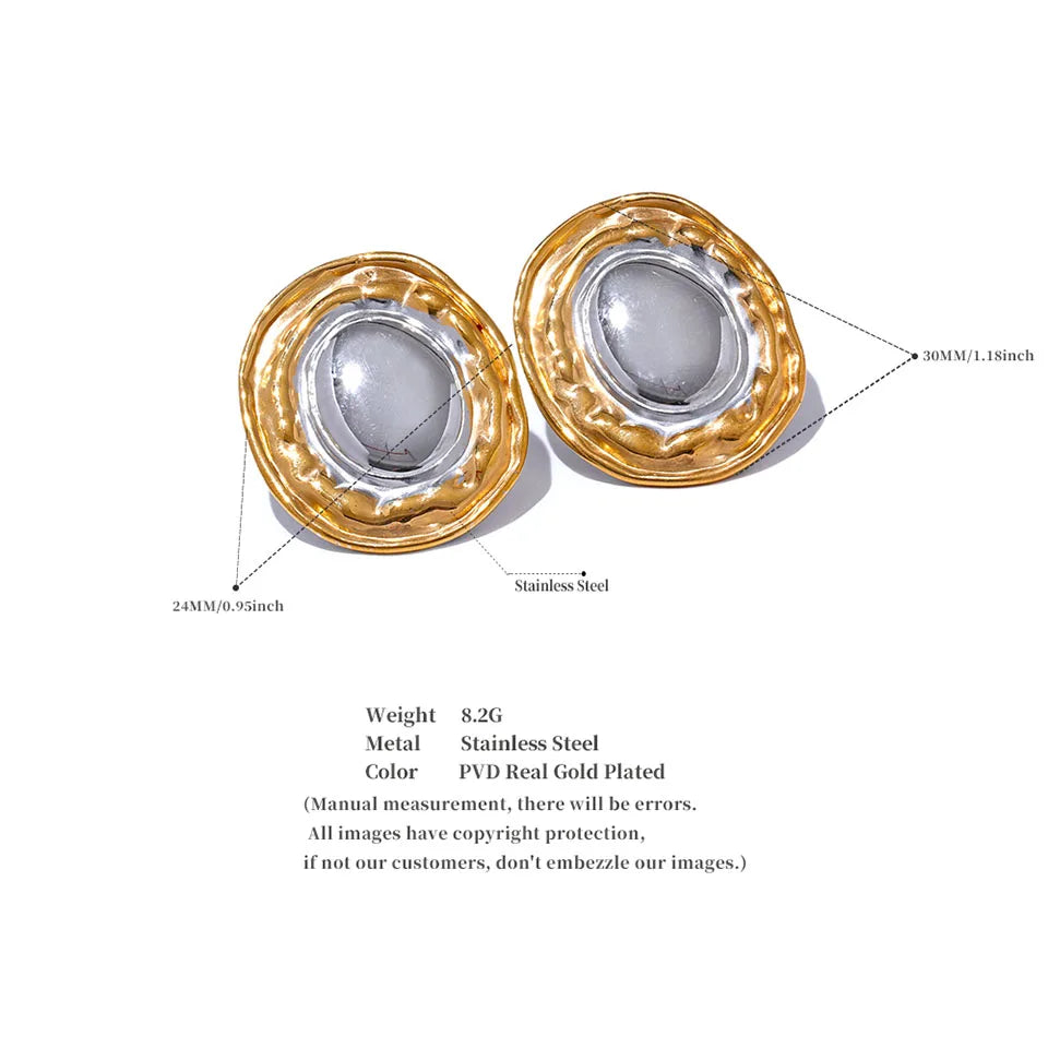18K vergoldete Edelstahl-Ohrringe in runder Statement-Steckerform