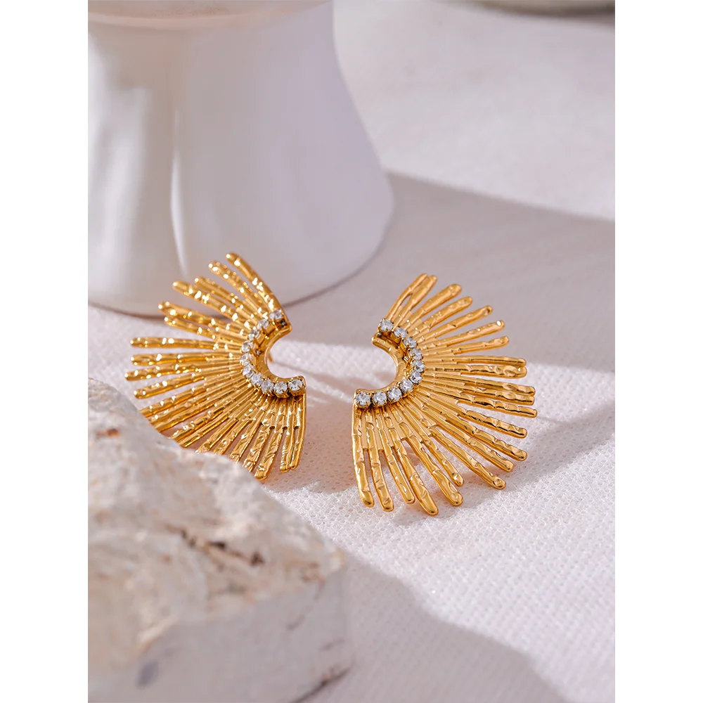 18K vergoldete Edelstahl-Ohrringe in halbmondförmigem geometrischem Design