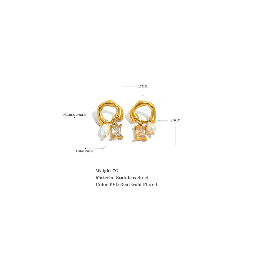 18k vergoldete Edelstahl Zirkonia Natur-perlen Ohrringe
